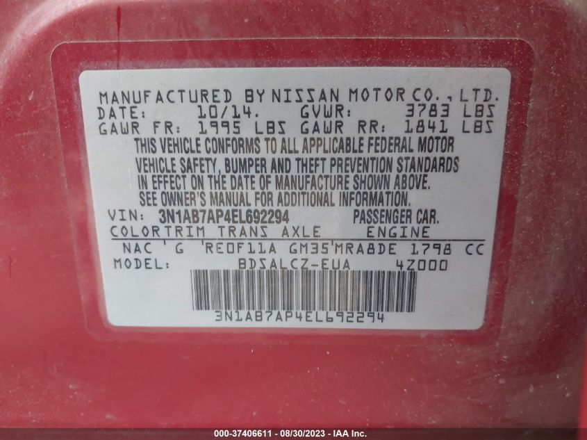 2014 NISSAN SENTRA S - 3N1AB7AP4EL692294