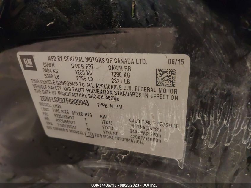 2015 CHEVROLET EQUINOX LT - 2GNFLGE37F6398943