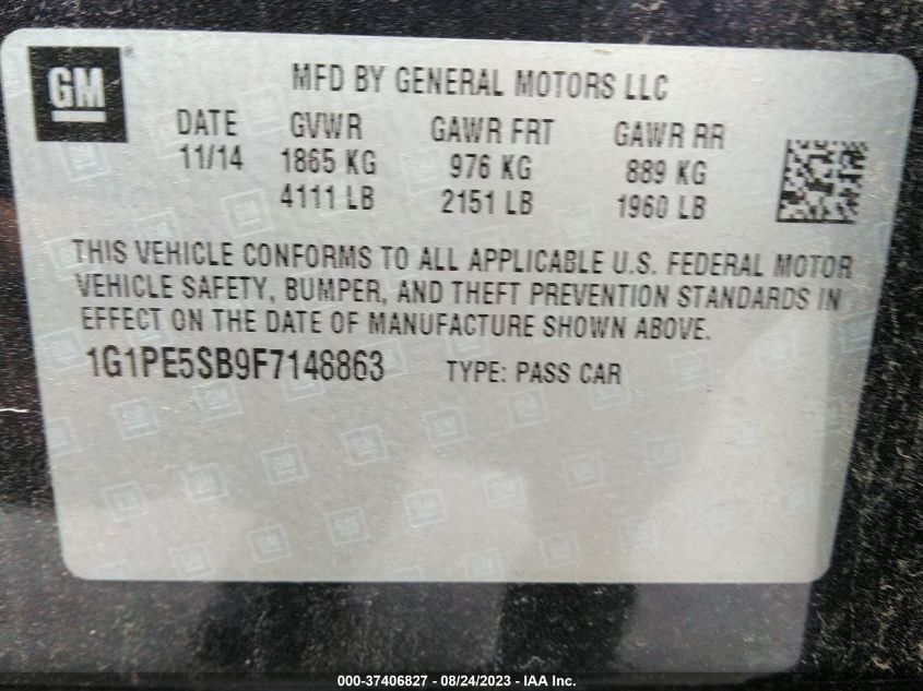 2015 CHEVROLET CRUZE LT - 1G1PE5SB9F7148863