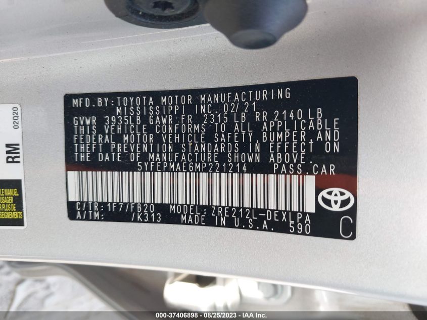 2021 TOYOTA COROLLA LE - 5YFEPMAE6MP221214