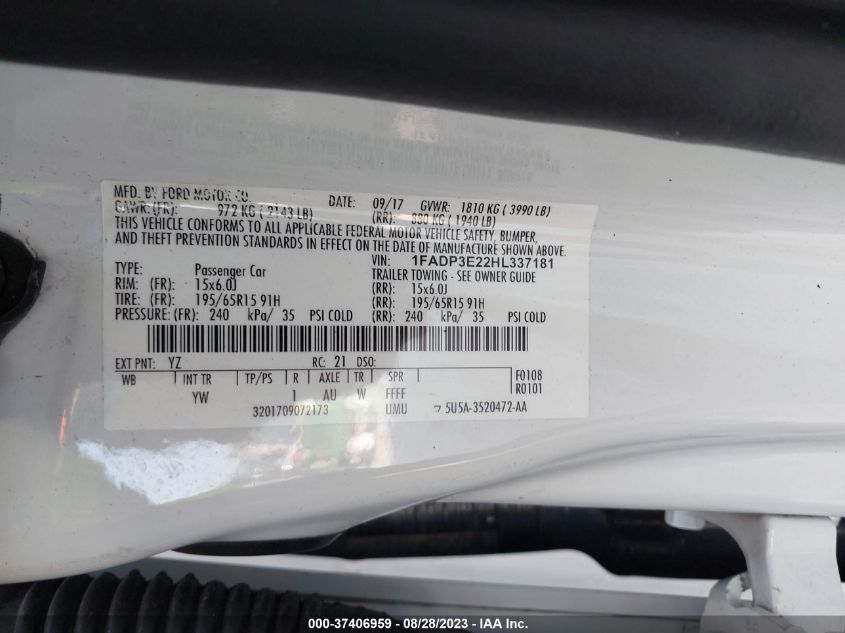 2017 FORD FOCUS S - 1FADP3E22HL337181