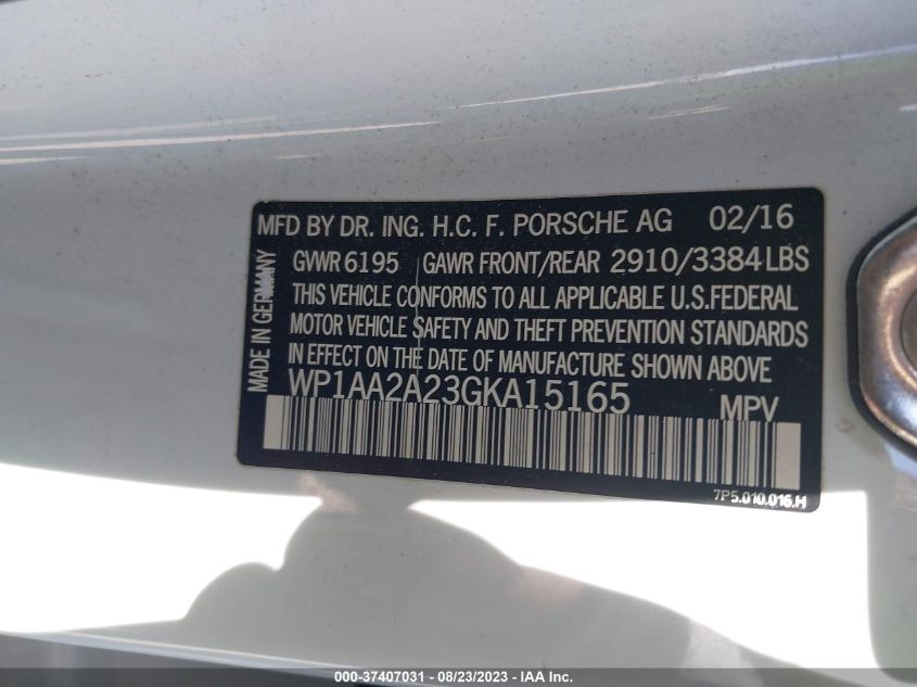 2016 PORSCHE CAYENNE - WP1AA2A23GKA15165