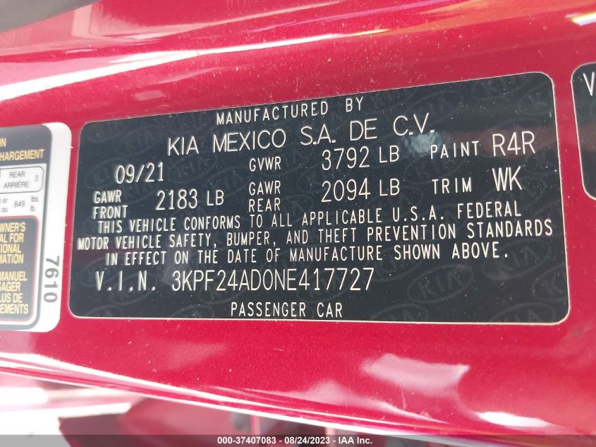 2022 KIA FORTE LXS - 3KPF24AD0NE417727