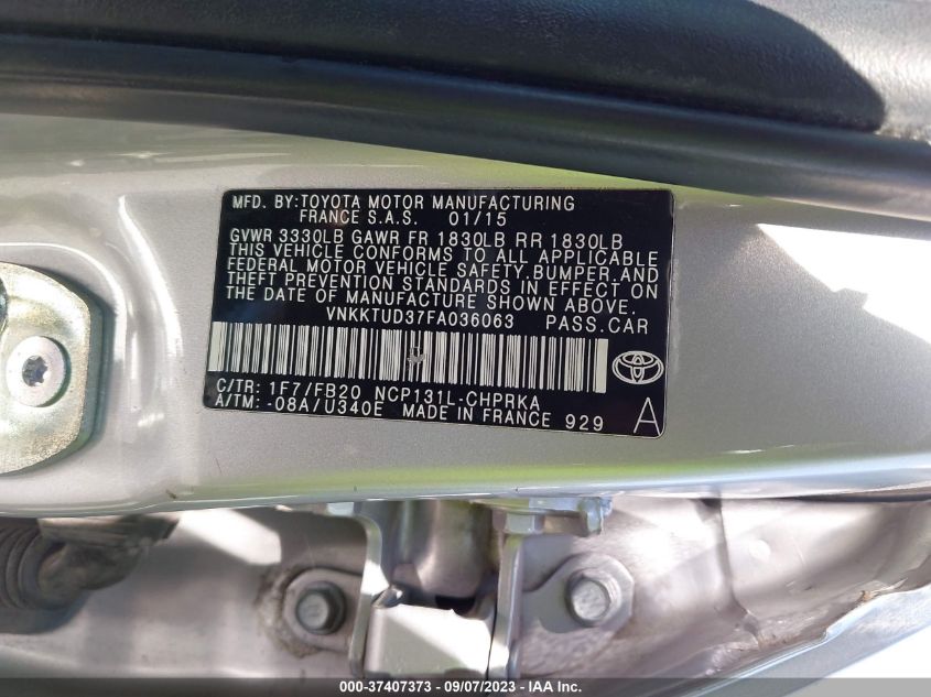 2015 TOYOTA YARIS L/SE/LE - VNKKTUD37FA036063