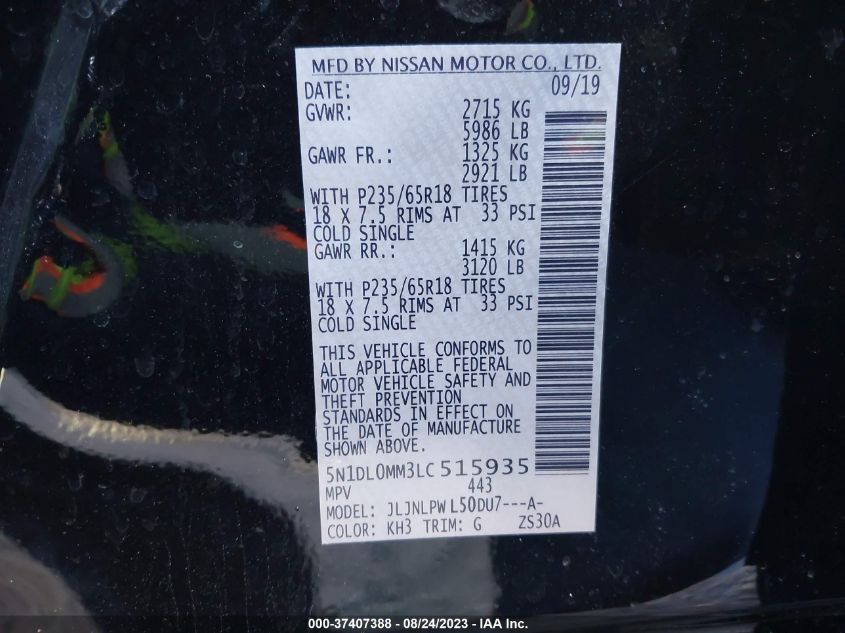 2020 INFINITI QX60 PURE - 5N1DL0MM3LC515935