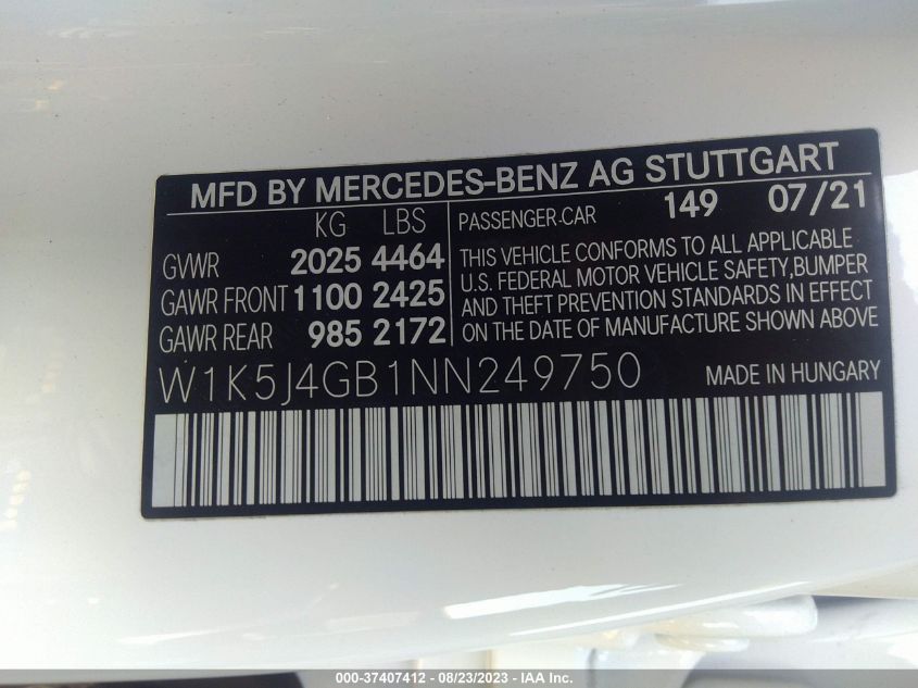 2022 MERCEDES-BENZ CLA CLA 250 - W1K5J4GB1NN249750