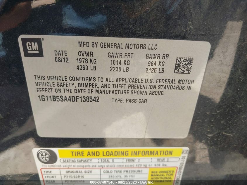 2013 CHEVROLET MALIBU LS - 1G11B5SA4DF138542