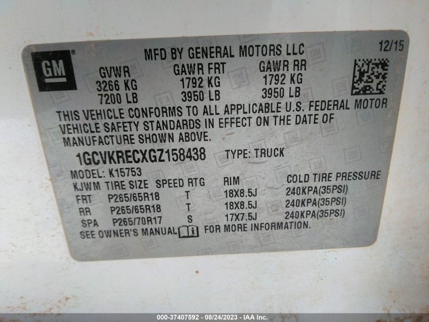 2016 CHEVROLET SILVERADO 1500 LT - 1GCVKRECXGZ158438