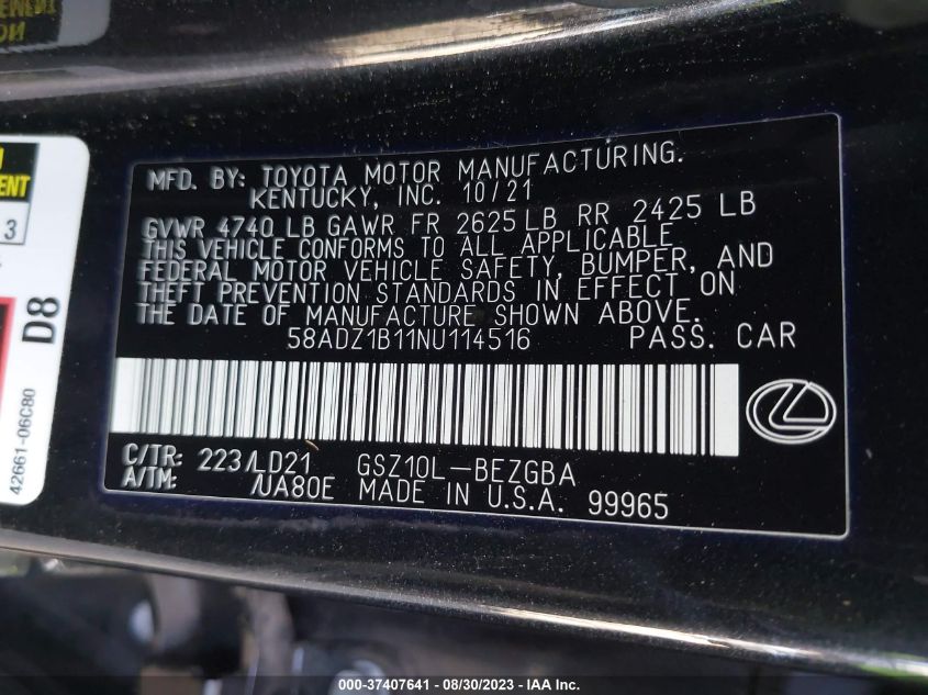 2022 LEXUS ES ES 350 - 58ADZ1B11NU114516