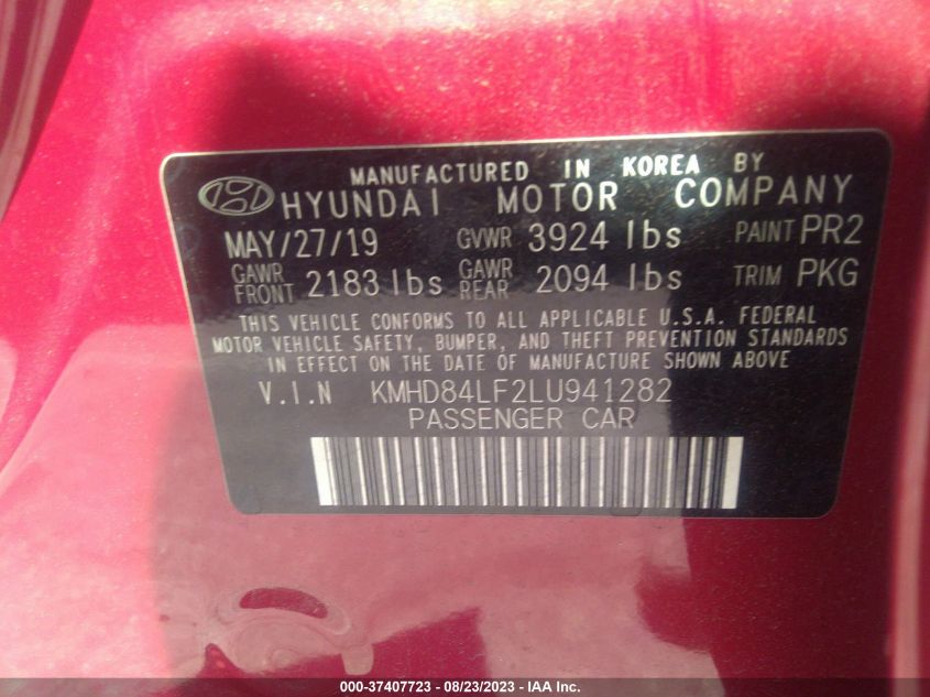 2020 HYUNDAI ELANTRA SEL - KMHD84LF2LU941282