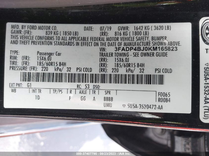 2019 FORD FIESTA SE - 3FADP4BJ0KM165823