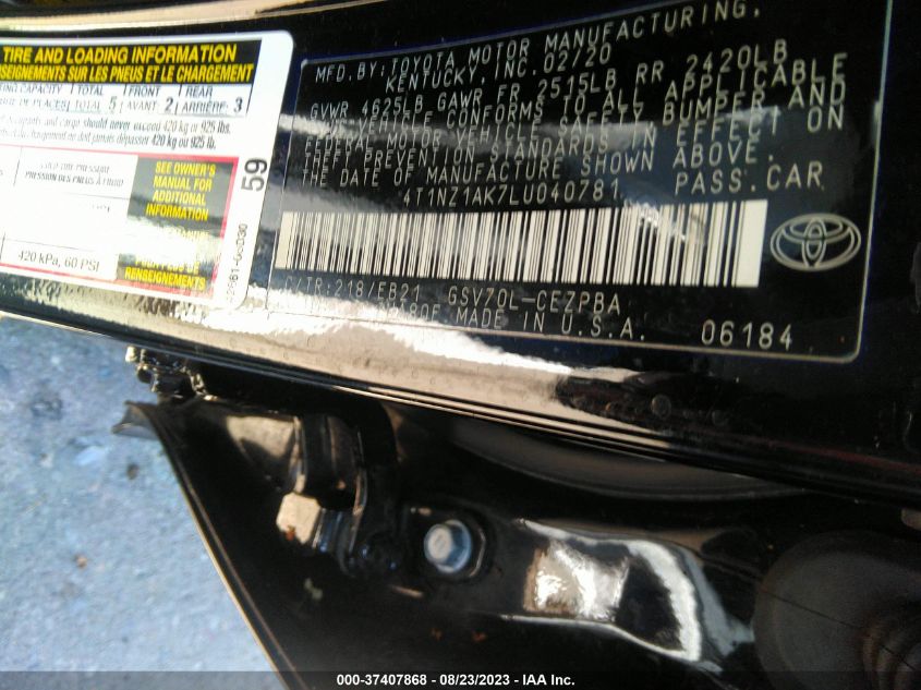 2020 TOYOTA CAMRY V6 - 4T1NZ1AK7LU040781