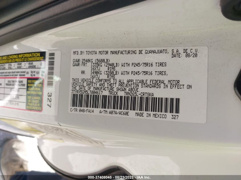 2020 TOYOTA TACOMA 2WD SR/SR5 - 3TYRX5GN5LT004617