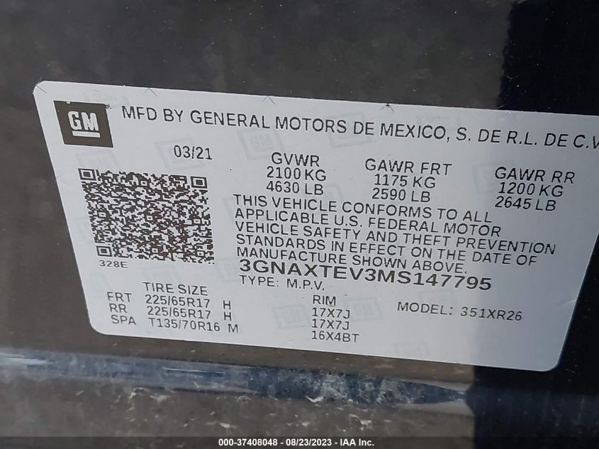 2021 CHEVROLET EQUINOX LT - 3GNAXTEV3MS147795