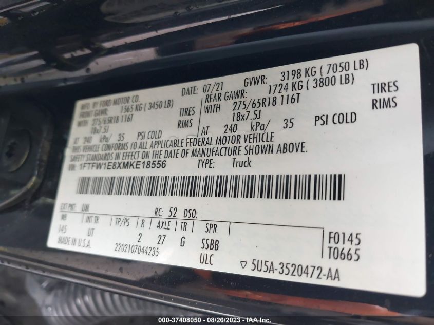 2021 FORD F-150 XL/XLT/LARIAT - 1FTFW1E8XMKE18556