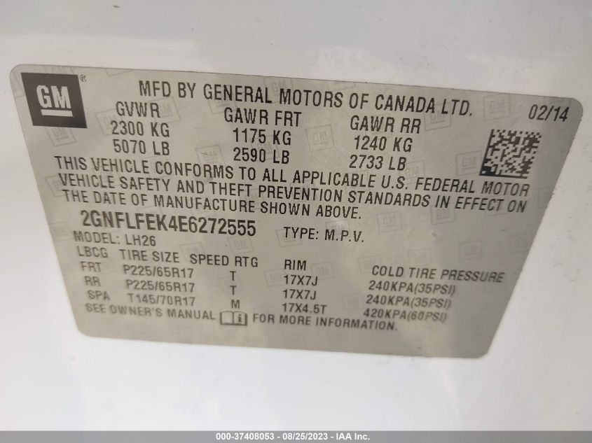 2014 CHEVROLET EQUINOX LT - 2GNFLFEK4E6272555