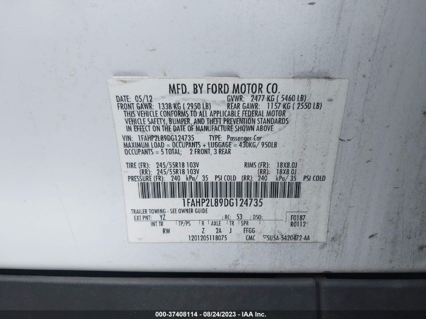 2013 FORD SEDAN POLICE INTERCEPTOR 1FAHP2L89DG124735