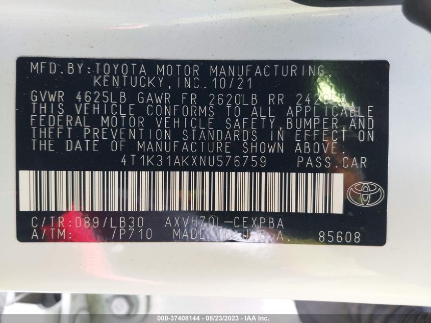 2022 TOYOTA CAMRY HYBRID XSE - 4T1K31AKXNU576759