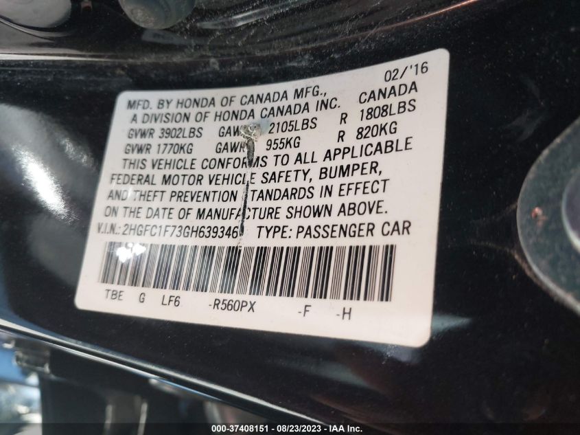 2016 HONDA CIVIC SEDAN EX-L - 2HGFC1F73GH639346