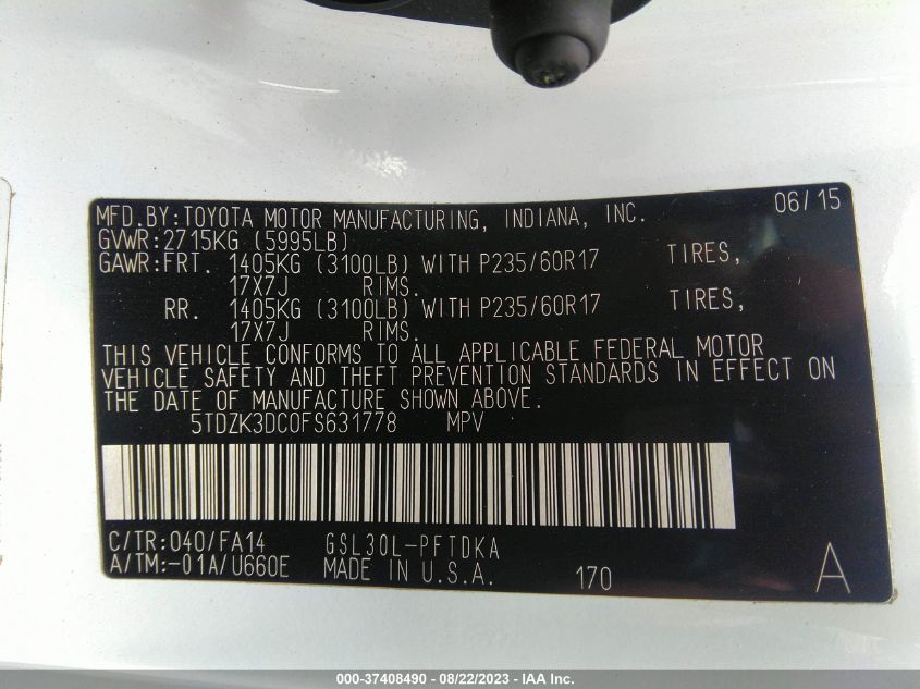 2015 TOYOTA SIENNA L - 5TDZK3DC0FS631778