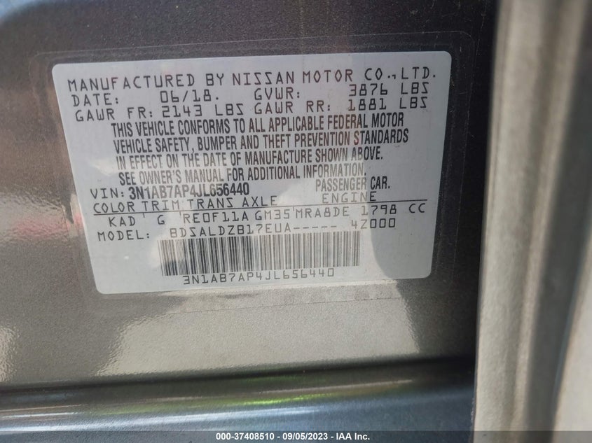 VIN 3N1AB7AP4JL656440 2018 NISSAN SENTRA S/SV/SR/SL