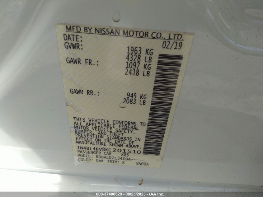 2019 NISSAN ALTIMA 2.5 S - 1N4BL4BV8KC201510