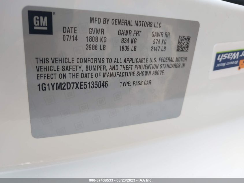2014 CHEVROLET CORVETTE STINGRAY Z51 3LT - 1G1YM2D7XE5135046