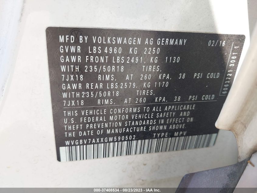 2016 VOLKSWAGEN TIGUAN SE - WVGBV7AXXGW590502