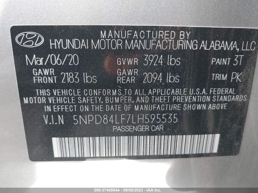 2020 HYUNDAI ELANTRA SEL - 5NPD84LF7LH595535