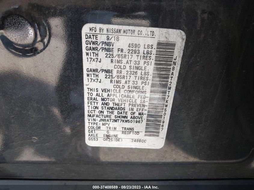 2019 NISSAN ROGUE SV - JN8AT2MT7KW501967