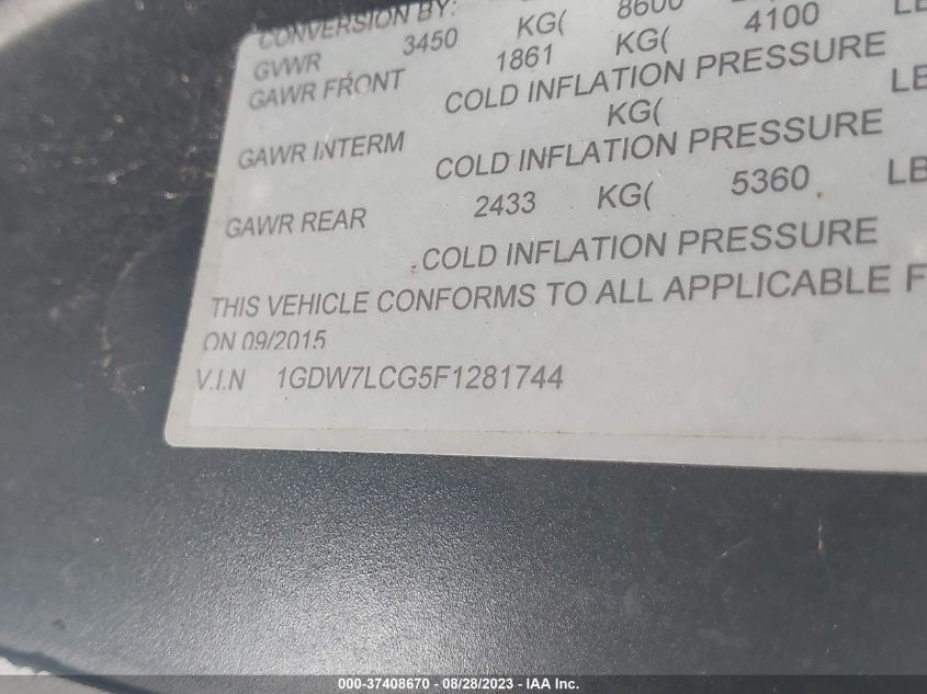 2015 GMC SAVANA CARGO VAN UPFITTER 1GDW7LCG5F1281744