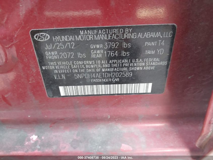 2013 HYUNDAI ELANTRA GLS - 5NPDH4AE1DH202589