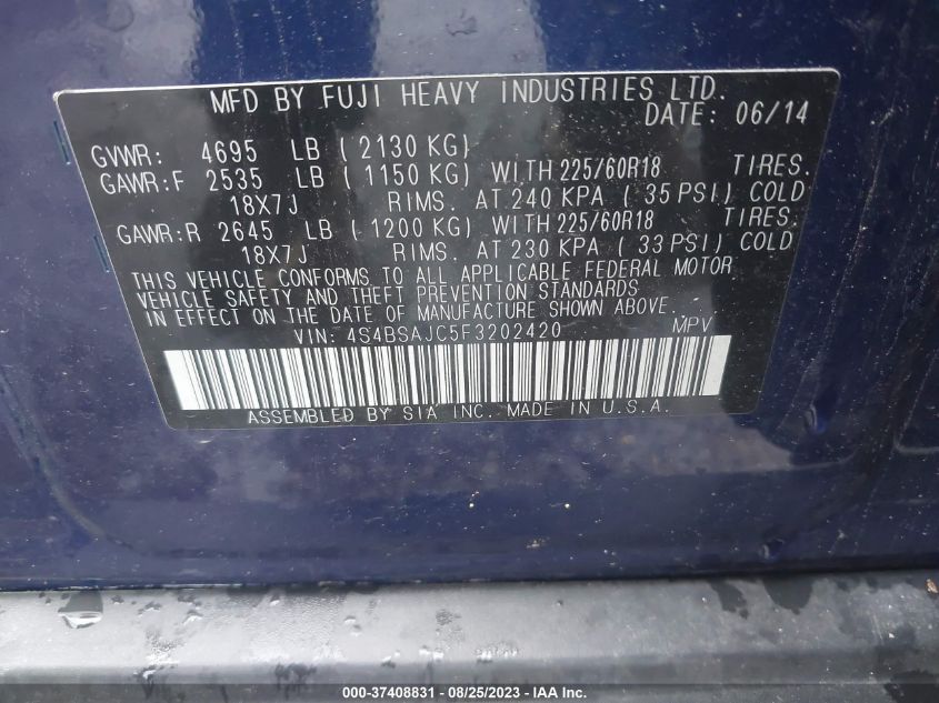 2015 SUBARU OUTBACK 2.5I LIMITED - 4S4BSAJC5F3202420