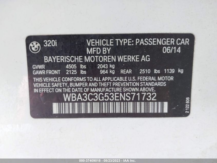 2014 BMW 3 SERIES 320I XDRIVE - WBA3C3G53ENS71732
