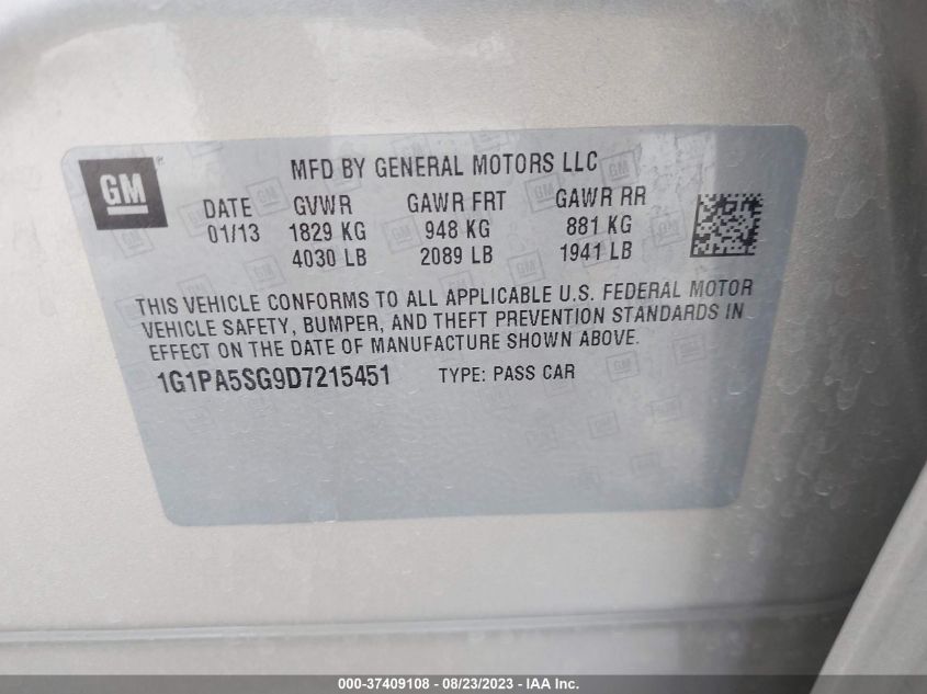 2013 CHEVROLET CRUZE LS - 1G1PA5SG9D7215451