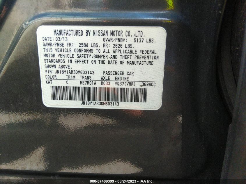 2013 INFINITI M37 JN1BY1AR3DM603143