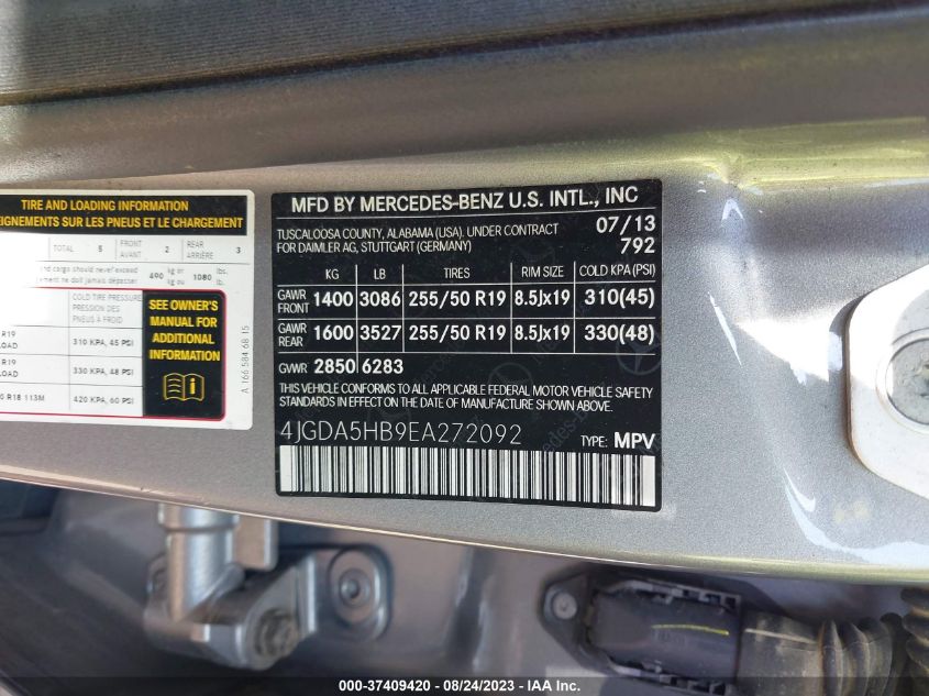 2014 MERCEDES-BENZ M-CLASS ML 350 - 4JGDA5HB9EA272092