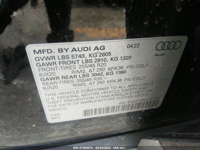 WA1B4AFYXN2102704 2022 AUDI SQ5, photo no. 9