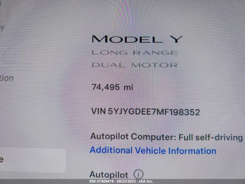 VIN 5YJYGDEE7MF198352 2021 TESLA MODEL Y LONG RANGE