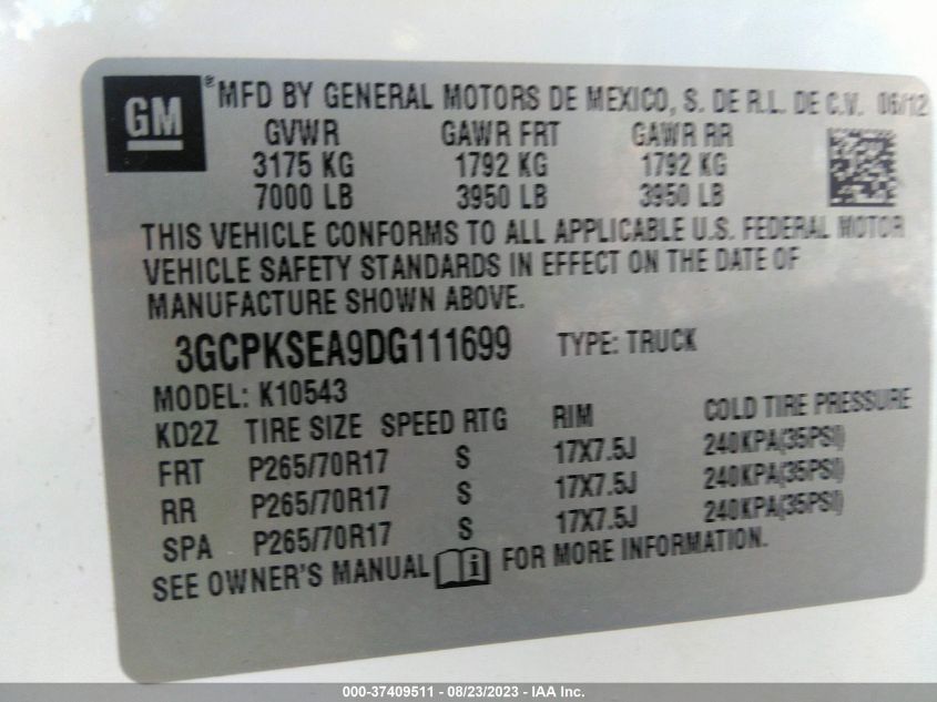 3GCPKSEA9DG111699 | 2013 CHEVROLET SILVERADO 1500