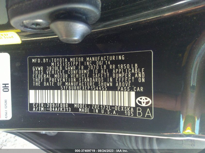 2014 TOYOTA COROLLA L/LE/S/S PLUS/LE PLUS - 5YFBURHEXEP154455