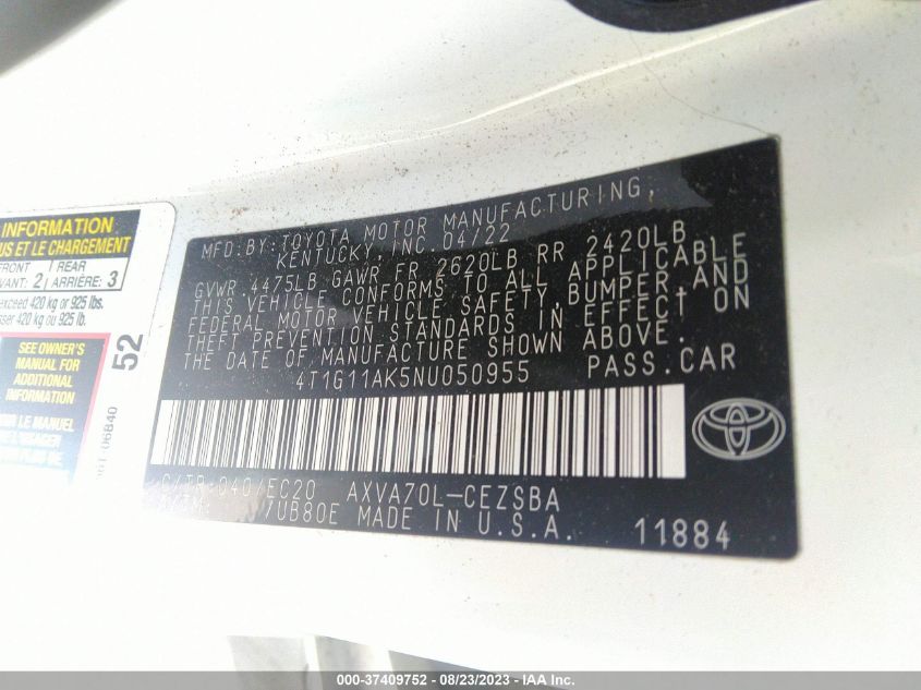 2022 TOYOTA CAMRY SE - 4T1G11AK5NU050955