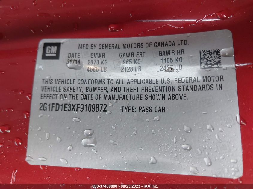 2015 CHEVROLET CAMARO LT - 2G1FD1E3XF9109872