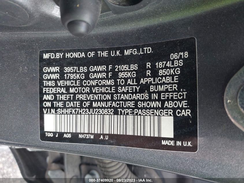 2018 HONDA CIVIC LX - SHHFK7H23JU230832