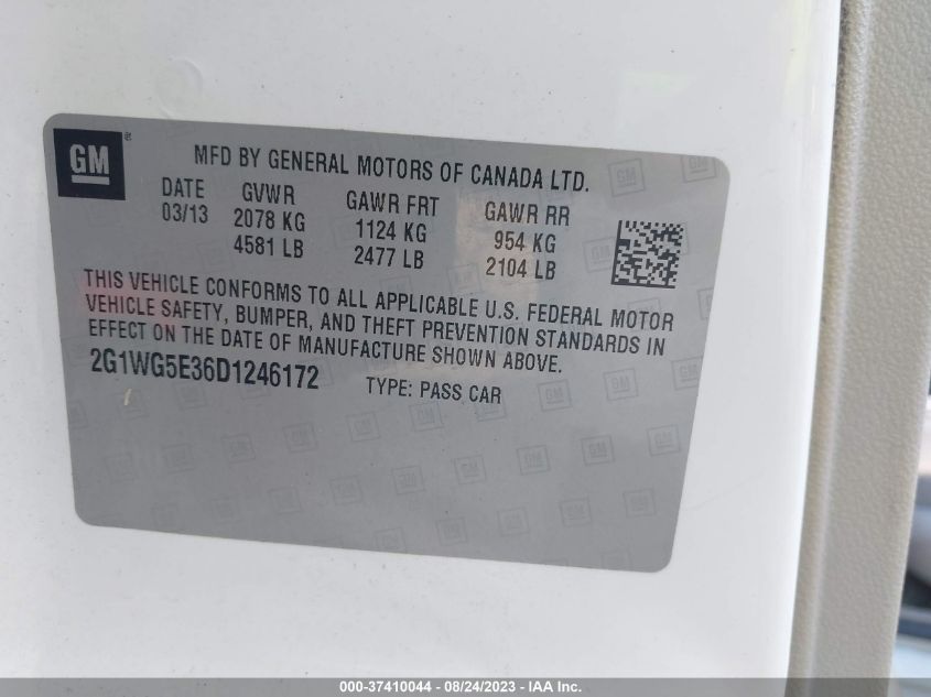 2013 CHEVROLET IMPALA LT - 2G1WG5E36D1246172