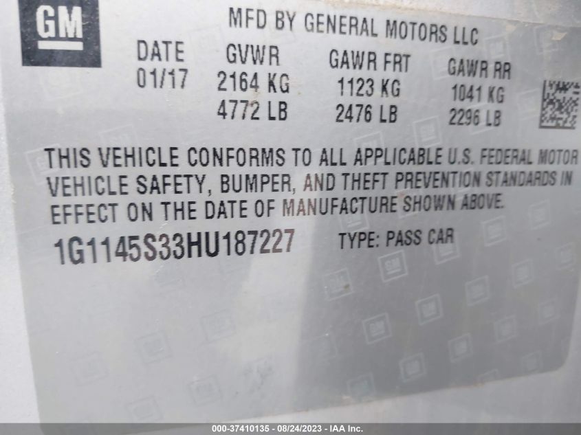 2017 CHEVROLET IMPALA PREMIER - 1G1145S33HU187227