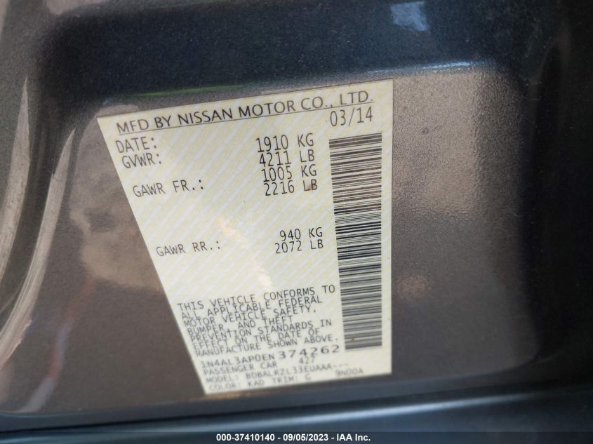 2014 NISSAN ALTIMA 2.5/S/SV/SL - 1N4AL3AP0EN374262