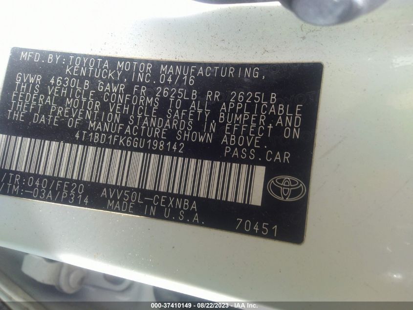 2016 TOYOTA CAMRY HYBRID LE/XLE/SE - 4T1BD1FK6GU198142