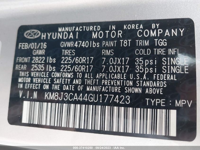 2016 HYUNDAI TUCSON SE - KM8J3CA44GU177423