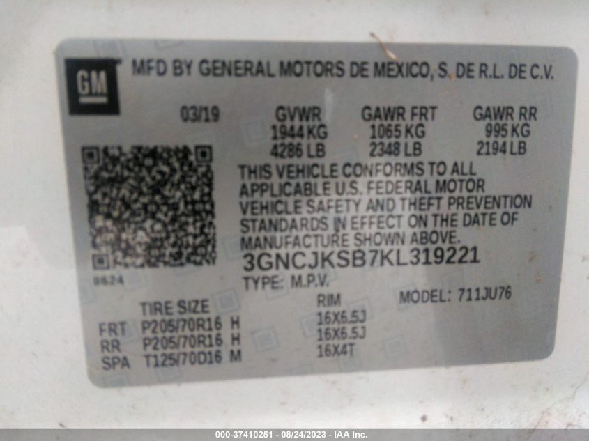 2019 CHEVROLET TRAX LS - 3GNCJKSB7KL319221